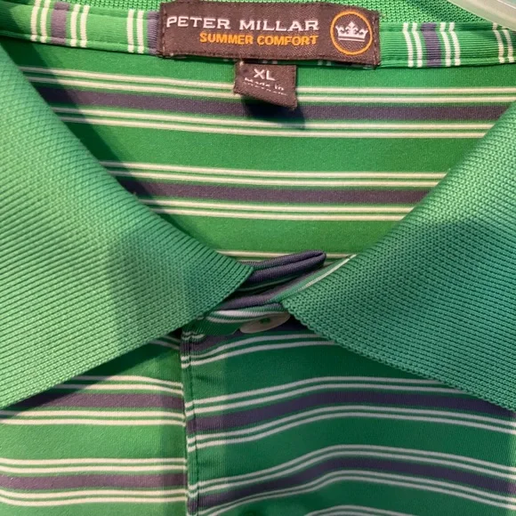 Peter Millar Men's Green Striped Polo Shirt - Picture 2 of 5